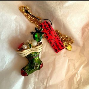 Rare Betsey Johnson Christmas Stocking necklace